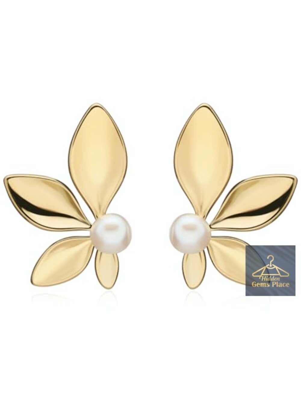Real Freshwater Pearl Flower Earrings, 14K Gold PVD Stainless Steel Studs